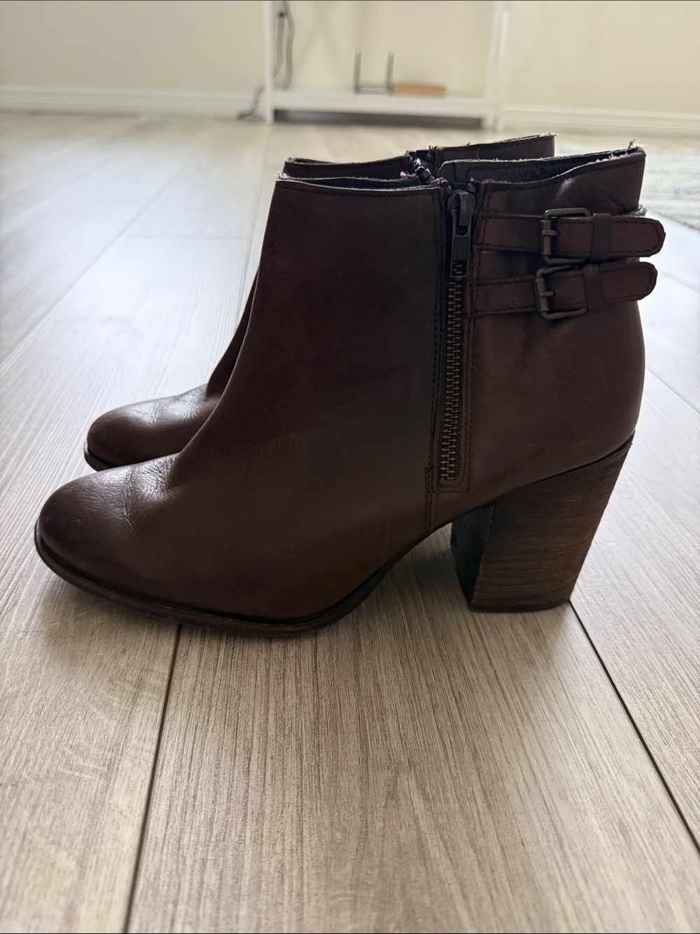 Melrose and Market Womens Dark Brown Leather Ankle Booties Buckle Straps size 11
